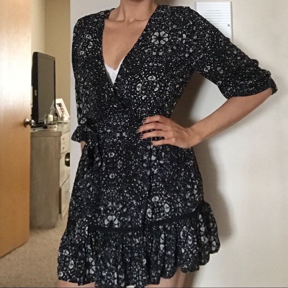 Black and white wrap dress